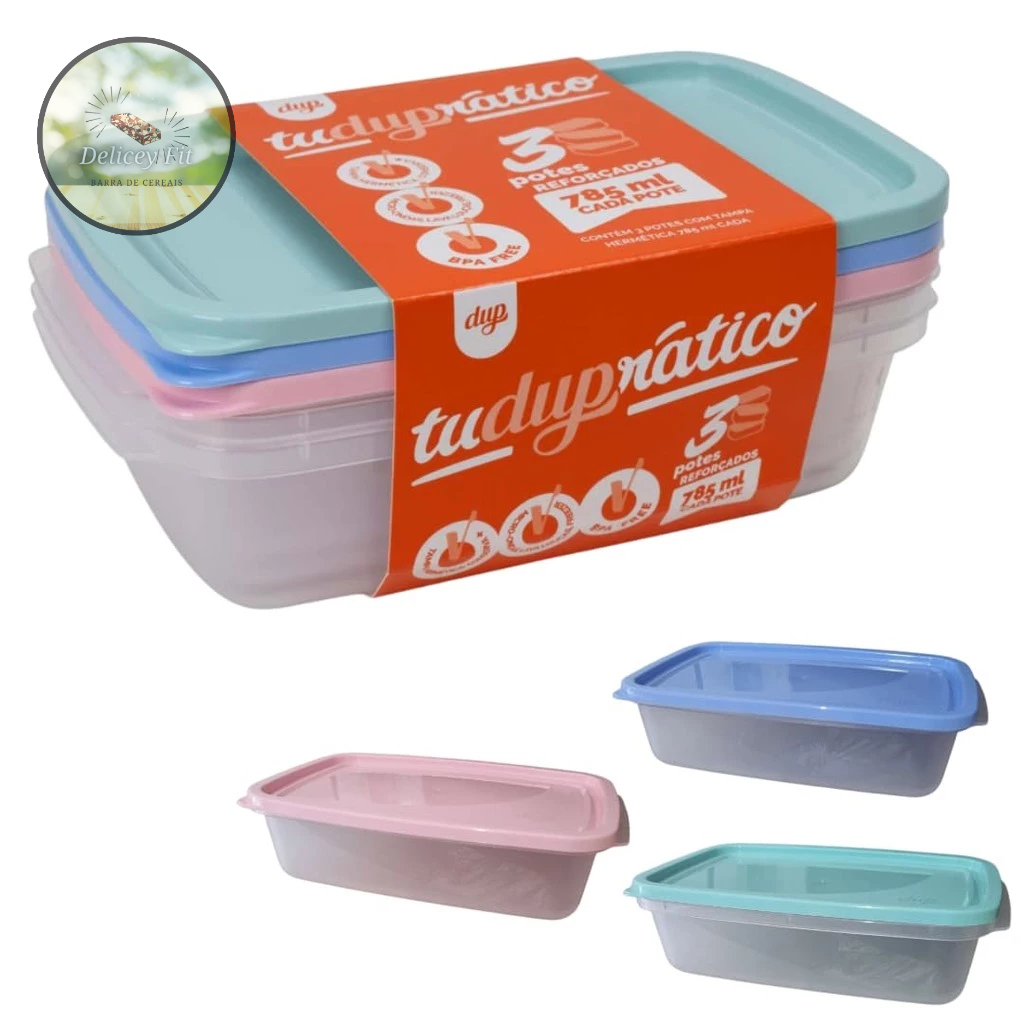 Potes Herméticos Dup Tuduprático Atlanta 785ml Kit 3 Micro-Ondas Lava-Louças Freezer Bpa Free em Oferta na Shopee