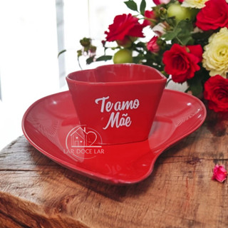 Kit 20 Xícaras coração te amo mãe + 20 Pires coração vermelho dia das mães lembrancinha amor fofo em Oferta na Shopee