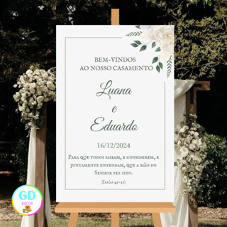 Quadro Placa Casamento Bem Vindos Flores Brancas Bem Vindos em Oferta na Shopee