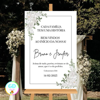 Placa Quadro Bem Vindos Flores Rosas Brancas Casamento Personalizado em Oferta na Shopee