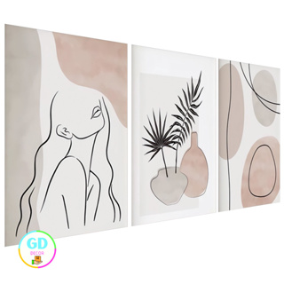 Trio Quadros Decorativos Abstrato Mulher Folhagem Sala Moderna em Oferta na Shopee