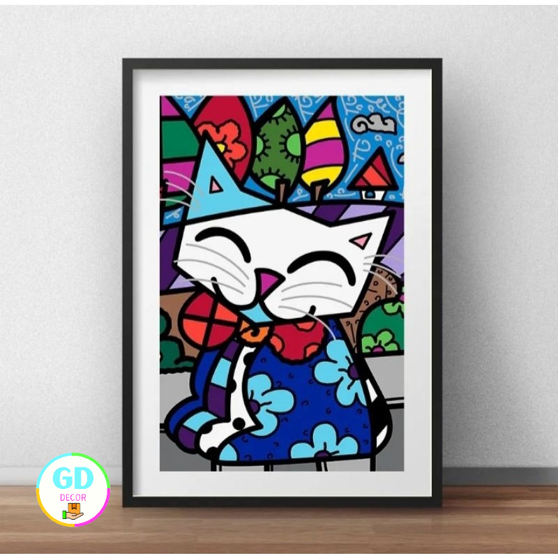 Quadro Decorativo Arte Romero Britto Gato Branco