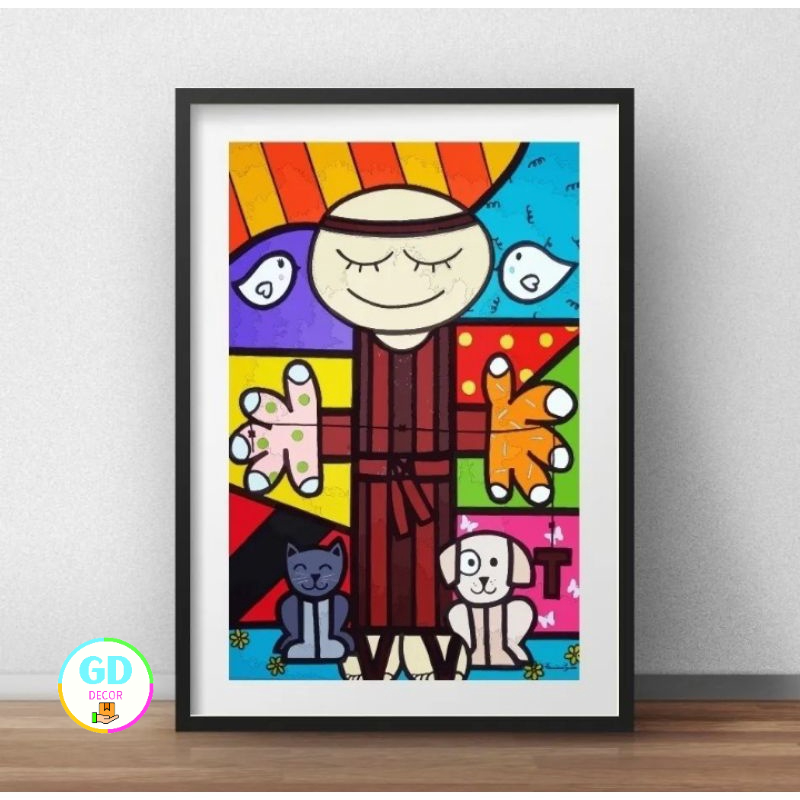 Quadro Decorativo Abstrato Romero Britto São Francisco De Assis