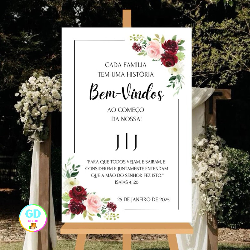 Placa Recepção Casamento Bem Vindos Flores Personalizado em Oferta na Shopee