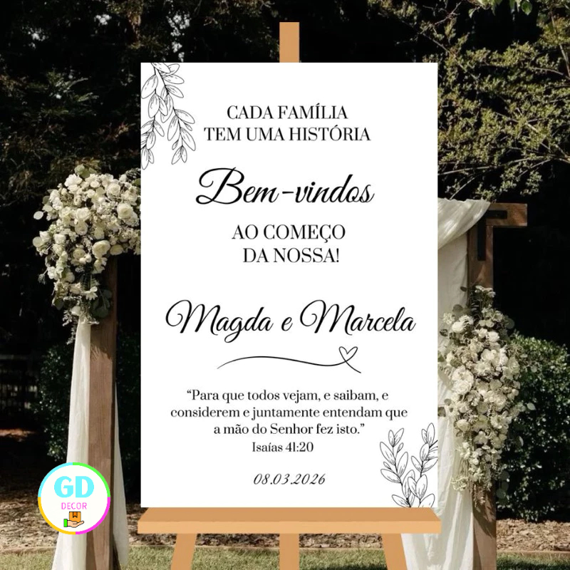 Quadro Placa Casamento Folhagem Moderna Personalizada Bem Vindos em Oferta na Shopee