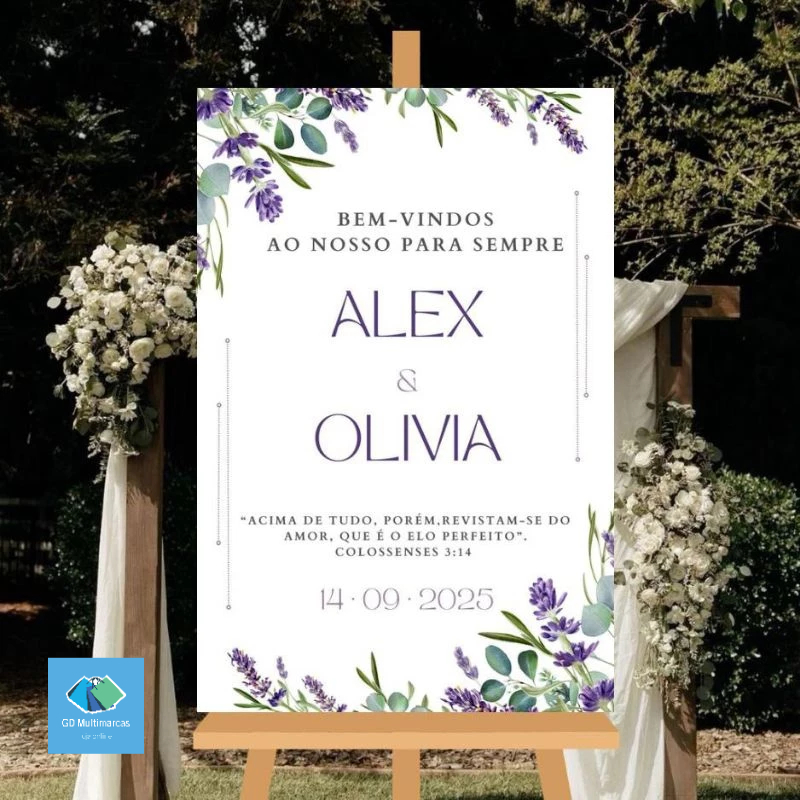 Placa Recepção Casamento Bem Vindos Flores Lavanda Nomes