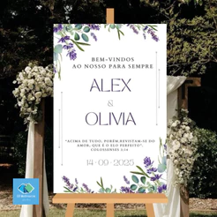 Placa Recepção Casamento Bem Vindos Flores Lavanda Nomes