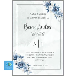 Placa Quadro Casamento Bem Vindos Flores Azul Moderna Personalizada