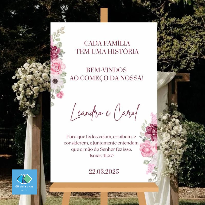 Quadro Placa 3mm Para Casamento Bem Vindos Flores Rosa Moderna em Oferta na Shopee