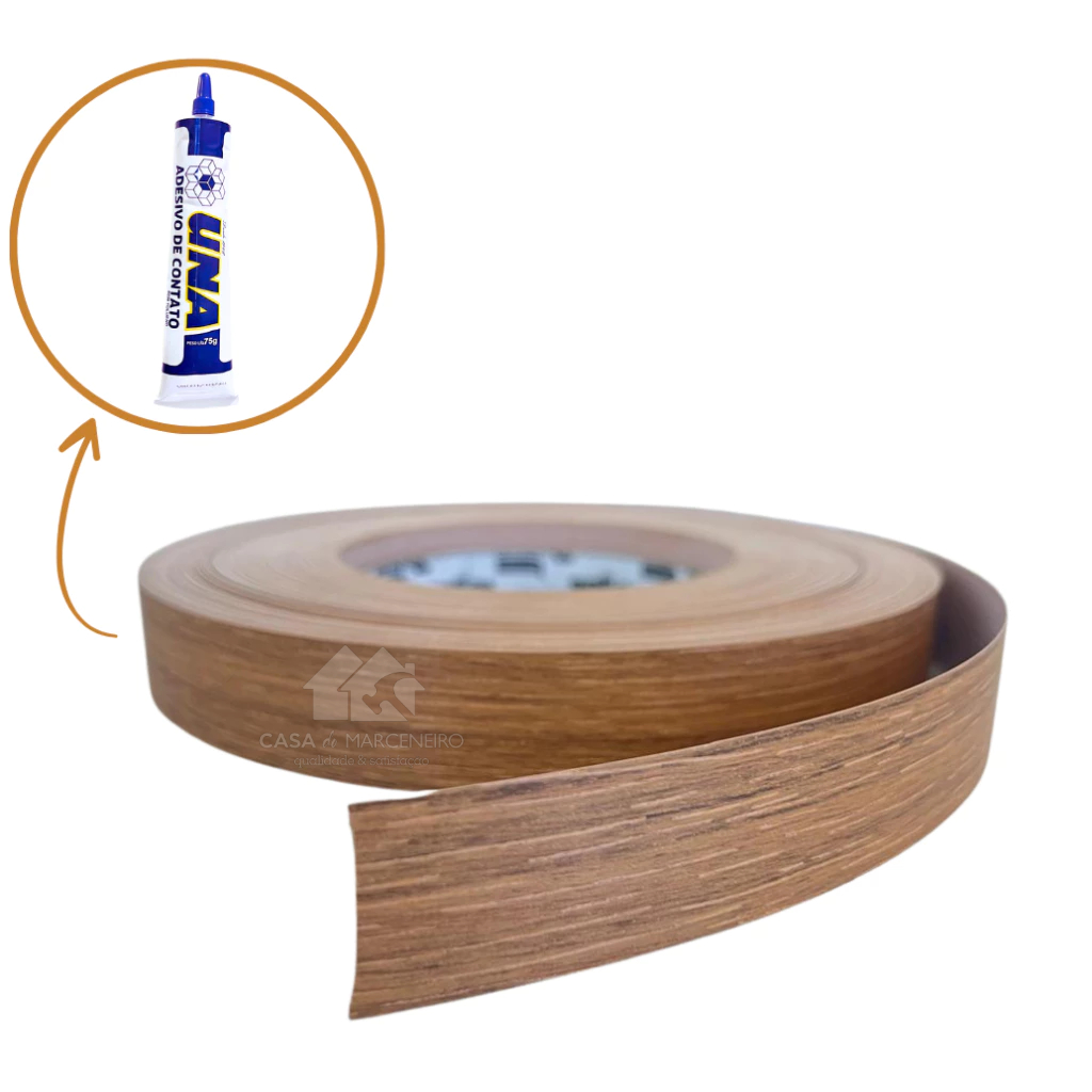 Fita de Borda Louro Freijó PVC 22mm acabamento para móveis MDF + Cola de Contato 75g em Oferta na Shopee