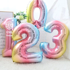 KIT 2 Balões Número Metalizados Degradê 75cm Decoração Festa Aniversário
