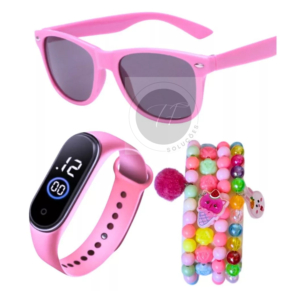 Relógio Infantil De Pulso Digital à prova d'água + Óculos De Sol Infantil  + Ki 4 Pulseiras - presente dia das crianças em Oferta na Shopee