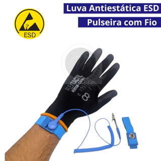 Luva Antiestatica + Pulseira Antiestática Com Cabo ESD - Luva Flextáctil Esd De Nylon e Poliuretano em Oferta na Shopee