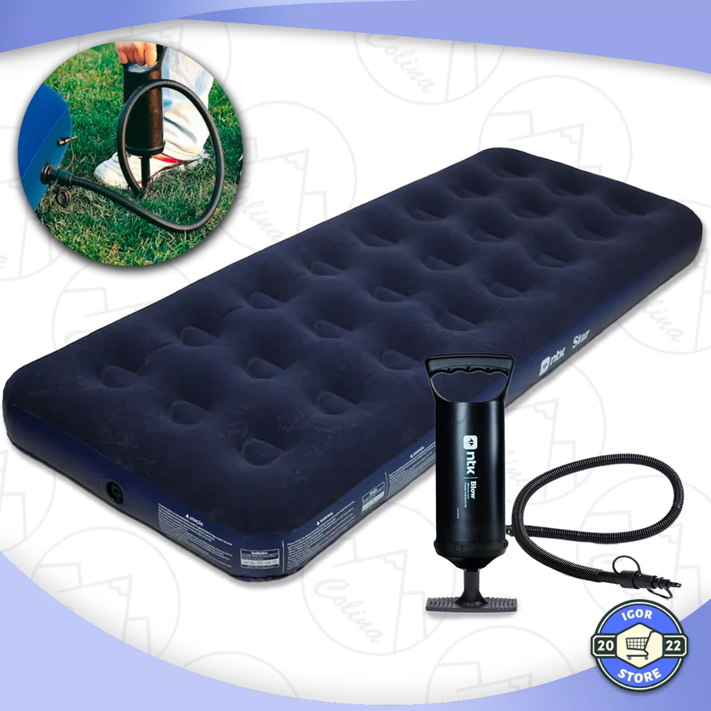 Kit Colchão Inflável Solteiro +Bomba Inflável Star Nautika Camping Pesca Praia Até 100kg Envio Imediato