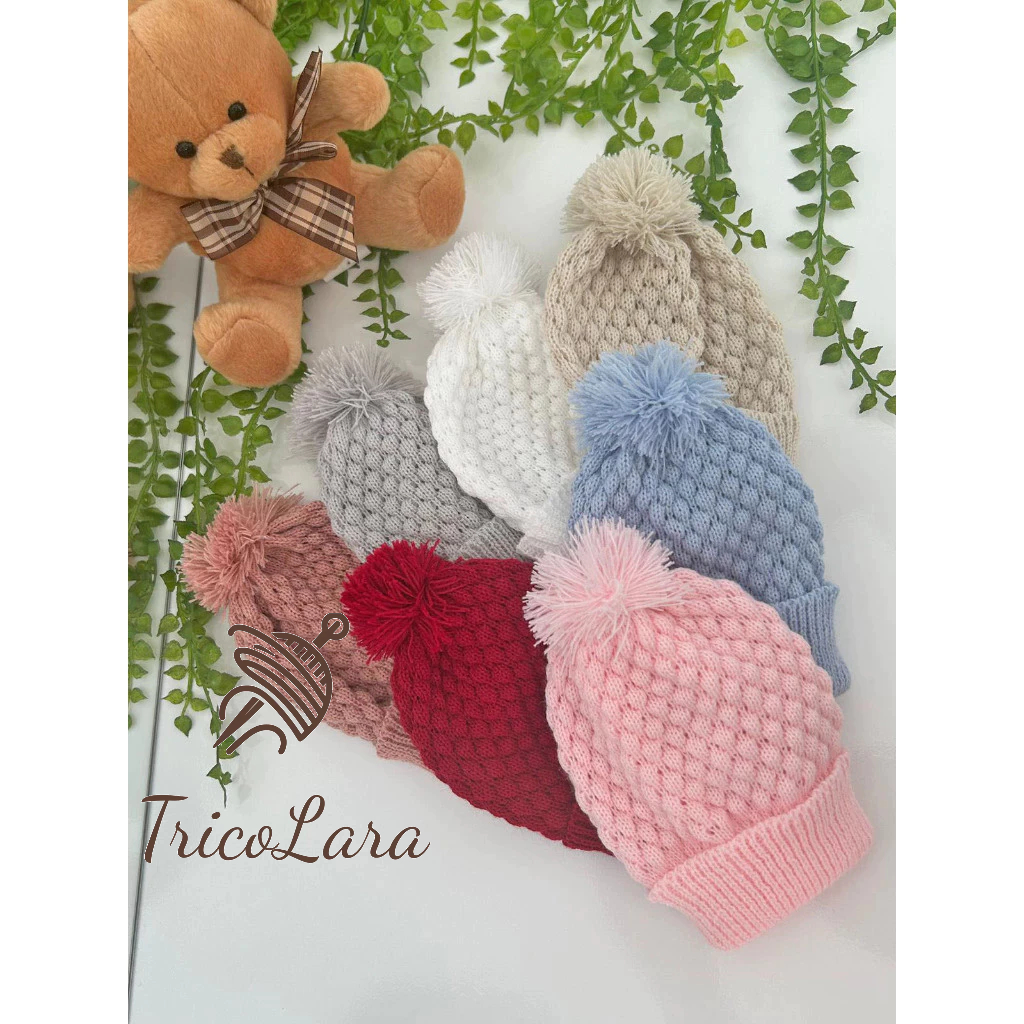 Toucas para bebê em tricô RN a 12 meses