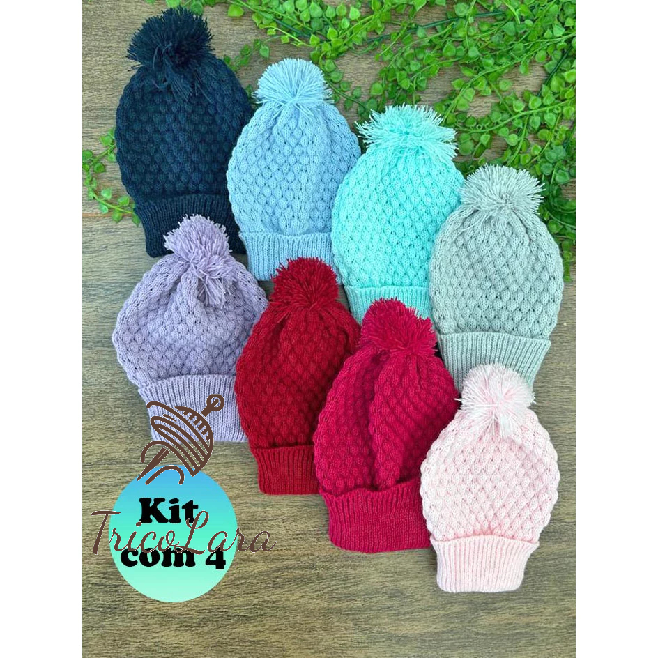 4 Toucas em Trico Bebe RN ou Boneca Reborn