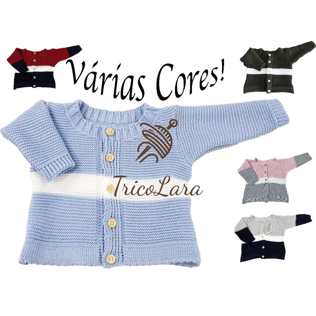 Casaco para bebê em Tricô Trabalhado listrado 0-3 Meses