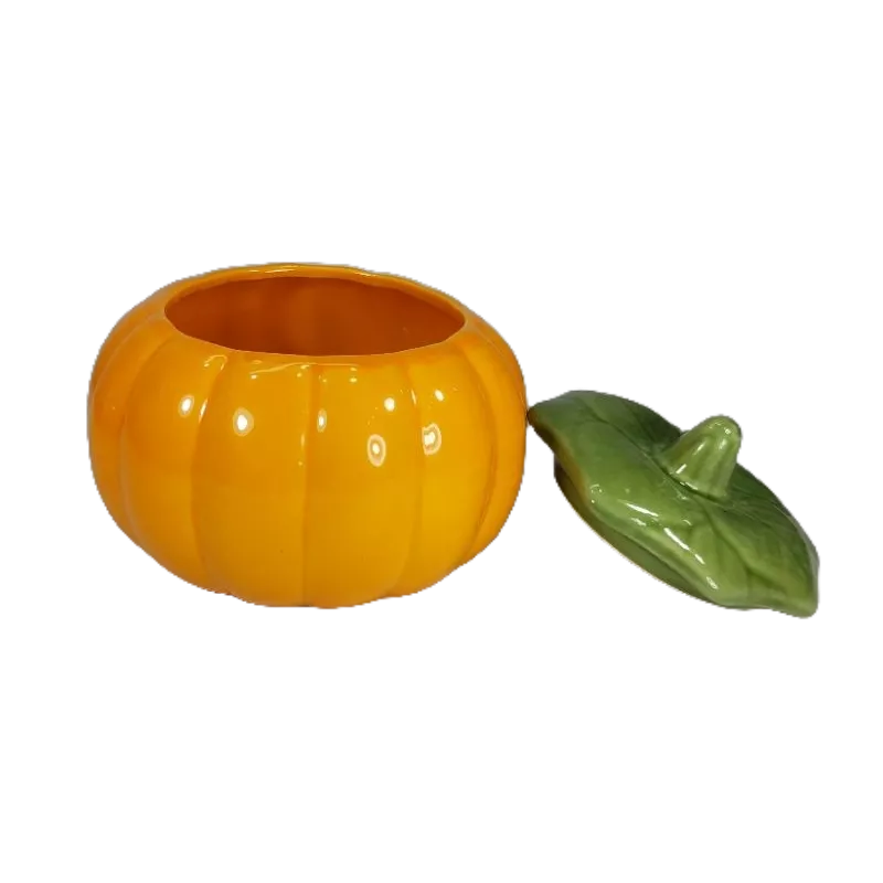 Pote Compoteira Abóbora Moranga de Cerâmica Amarelo Para Decoração
