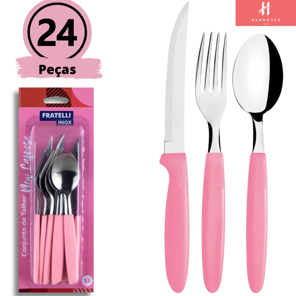 KIT 24 Talheres Faqueiro Aço Inox Conjunto 24 peças Prático Jogo de Talher