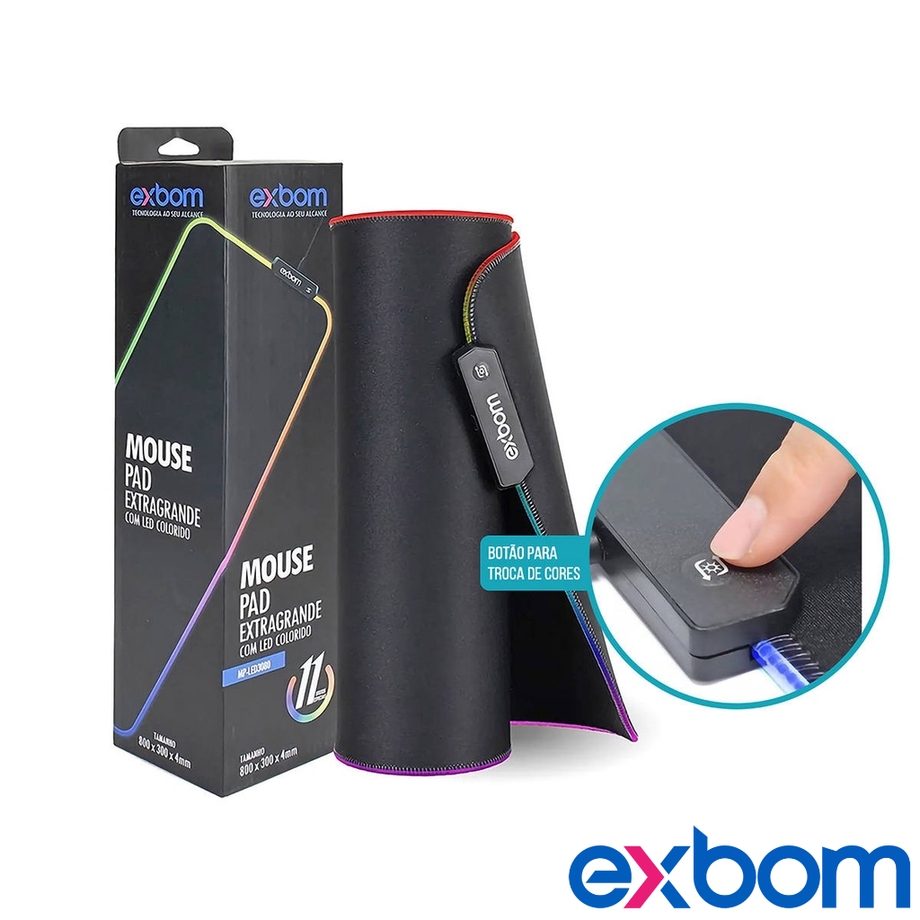 Mouse Pad Gamer Iluminado led Rgb 80x30cm MP-LED3080 EXBOM diversos modelos
