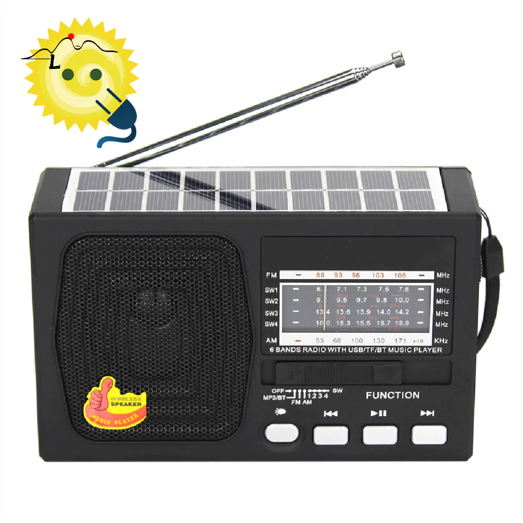Rádio Portátil Bluetooth Painel Solar Rádio com lanterna FM USB TF em Oferta na Shopee