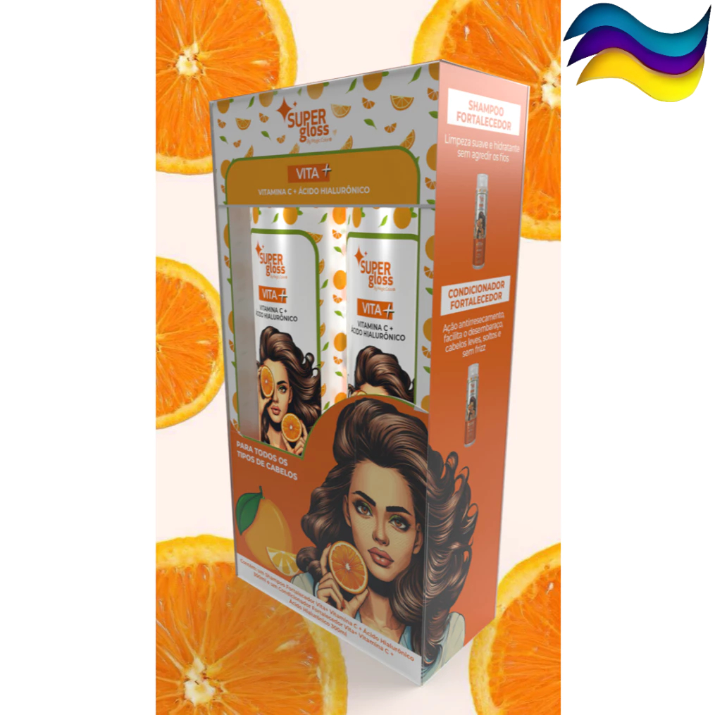 Kit Shampoo e Condicionador Vitamina C + Ácido Hialurônico Super Gloss 2x300ml Magic Color