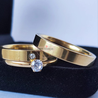 Par de Alianças de Noivado 4mm com Anel Solitário e Caixinha de Veludo em Oferta na Shopee