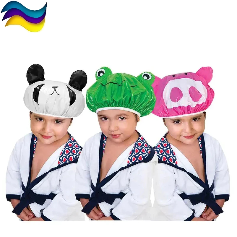 Touca de Banho 3d Infantil Ricca - Reutilizável - Ajuste Elástico Confortável - Panda; Sapo; Porco