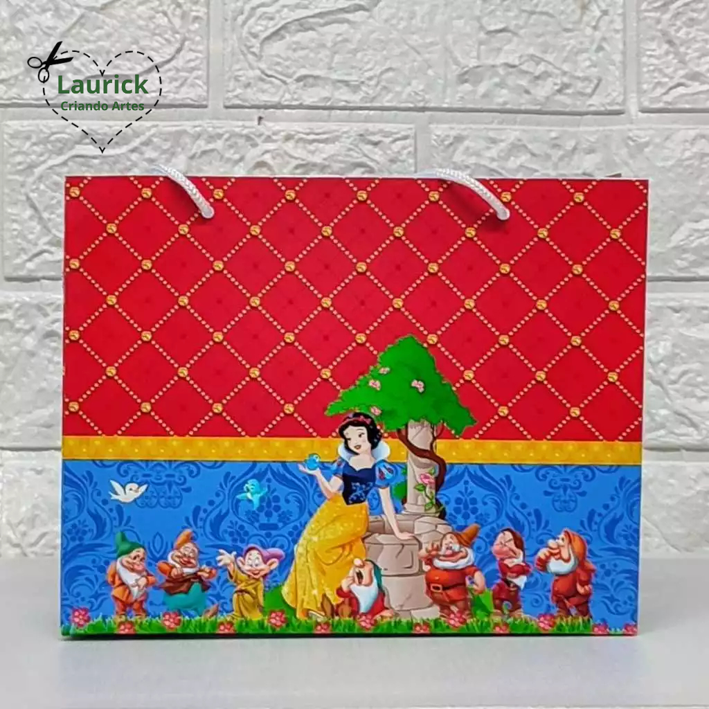 Sacolinha M horizontal Branca de Neve e os Sete Anões Personalizada Festa Infantil Lembrancinha Pegue e Monte