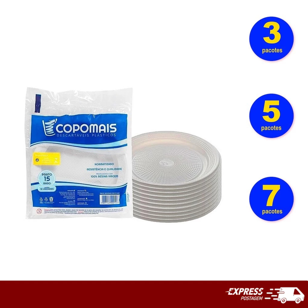 Prato descartável sobremesa raso 15cm Copomais