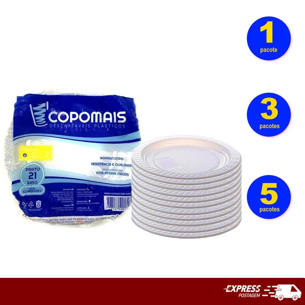 Prato descartável refeição 21cm raso Copomais em Oferta na Shopee