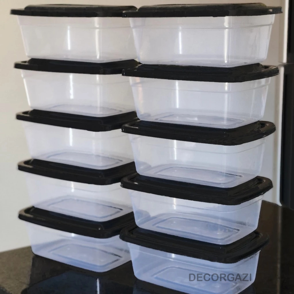 Kit 12 Potes 1 Litro transparente Retangular Marmita Fitness Lavável 1000ml em Oferta na Shopee