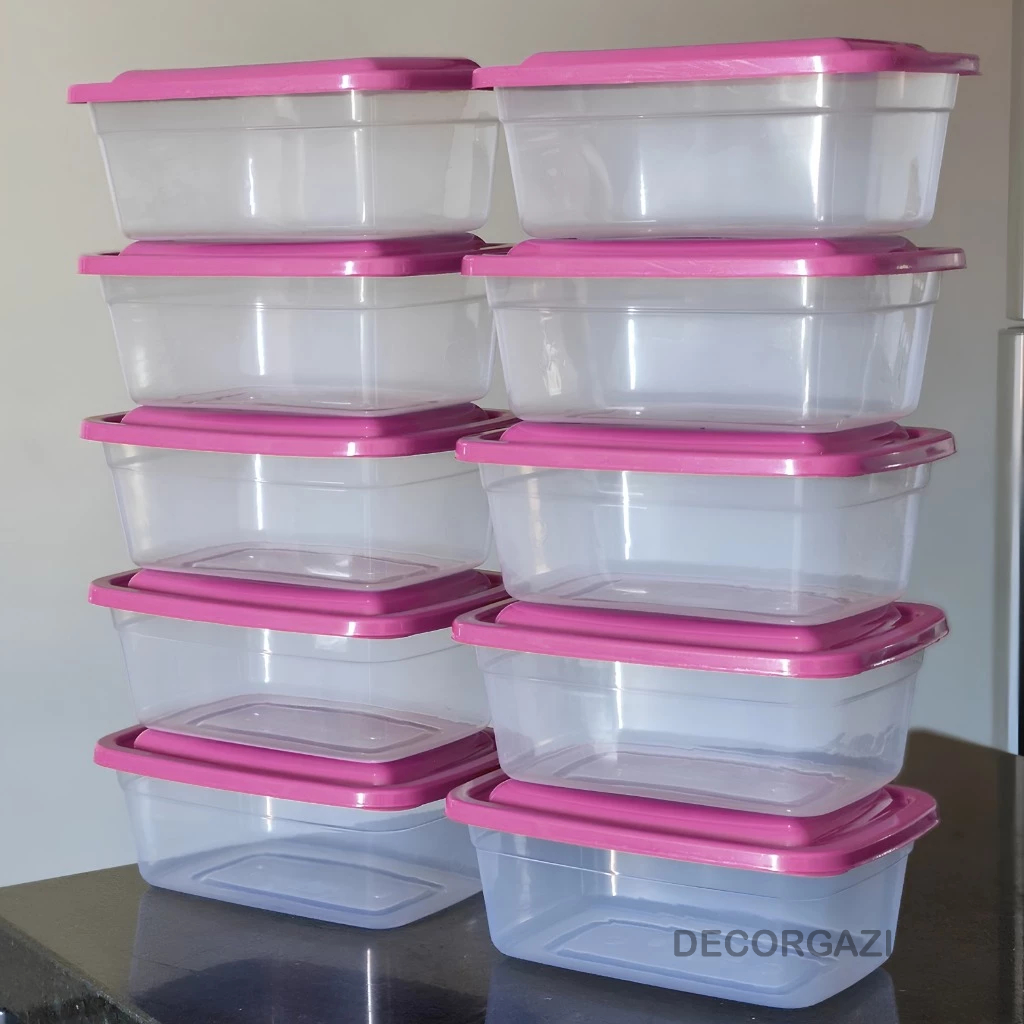 Kit De Potes 1 Litro Transparente Tampa Rosa 10 Unidades 1000ml em Oferta na Shopee