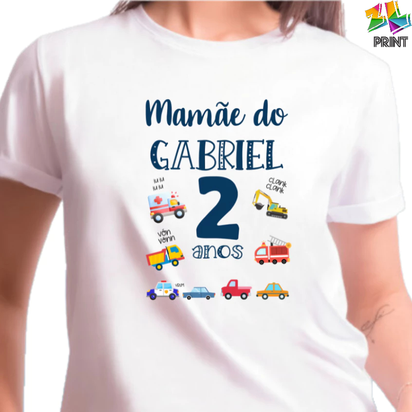 Camiseta Adulto MAMÃE Festa CAMINHÃO personalizada com NOME  [est.4] Aniversário Meios de Transportes ZLprint