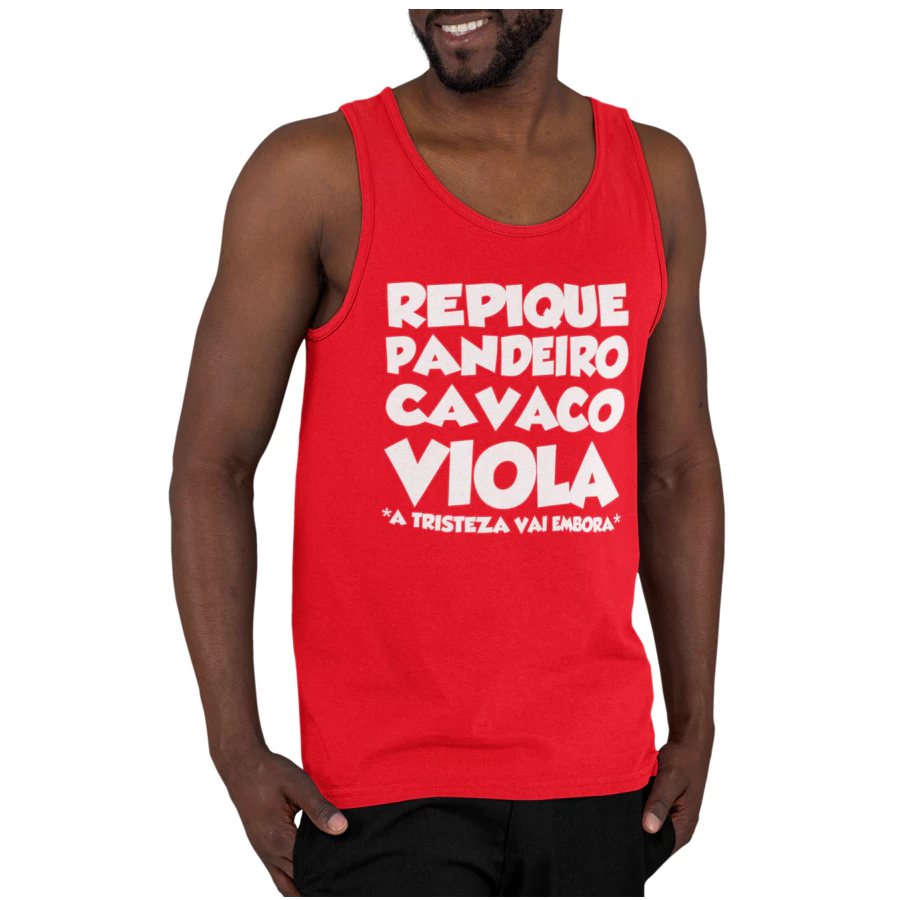 Camiseta Regata Masculina Samba Estampa Repique Pandeiro Cavaco Algodão Casual Confortável P M G GG