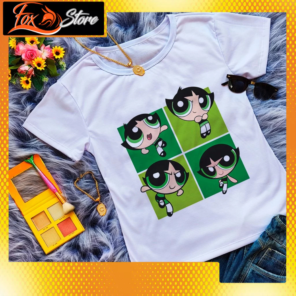 Camiseta Feminina Baby Look Manga Curta Personagem Meninas Superpoderosas Docinho Lindinha Florzinha