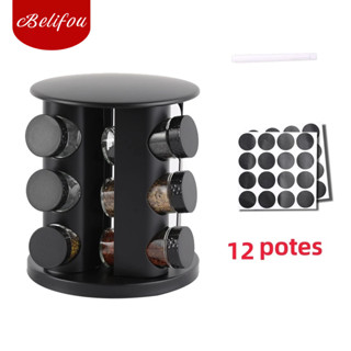 Belifou Porta Condimentos Giratório Tempero com 12 potes de Vidro 90G