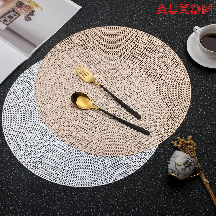 Conjunto 6/10 Peças Individuais De Mesa Em PVC Orbicular Mesa de Jantar 38CM de Ouro e Prata