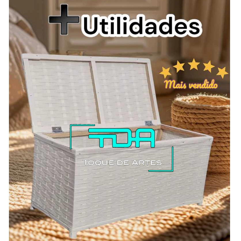 Baú Horizontal Caixa Cesto Organizador P/ Brinquedos 45lts 60x30x30 FIBRA SINTÉTICA fita em Oferta na Shopee