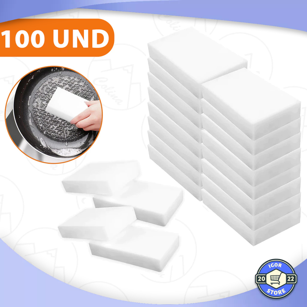 Kit 100x Esponja Mágica Branca de Melamina Tira Manchas Riscos Mágica Multiuso Envio Imediato