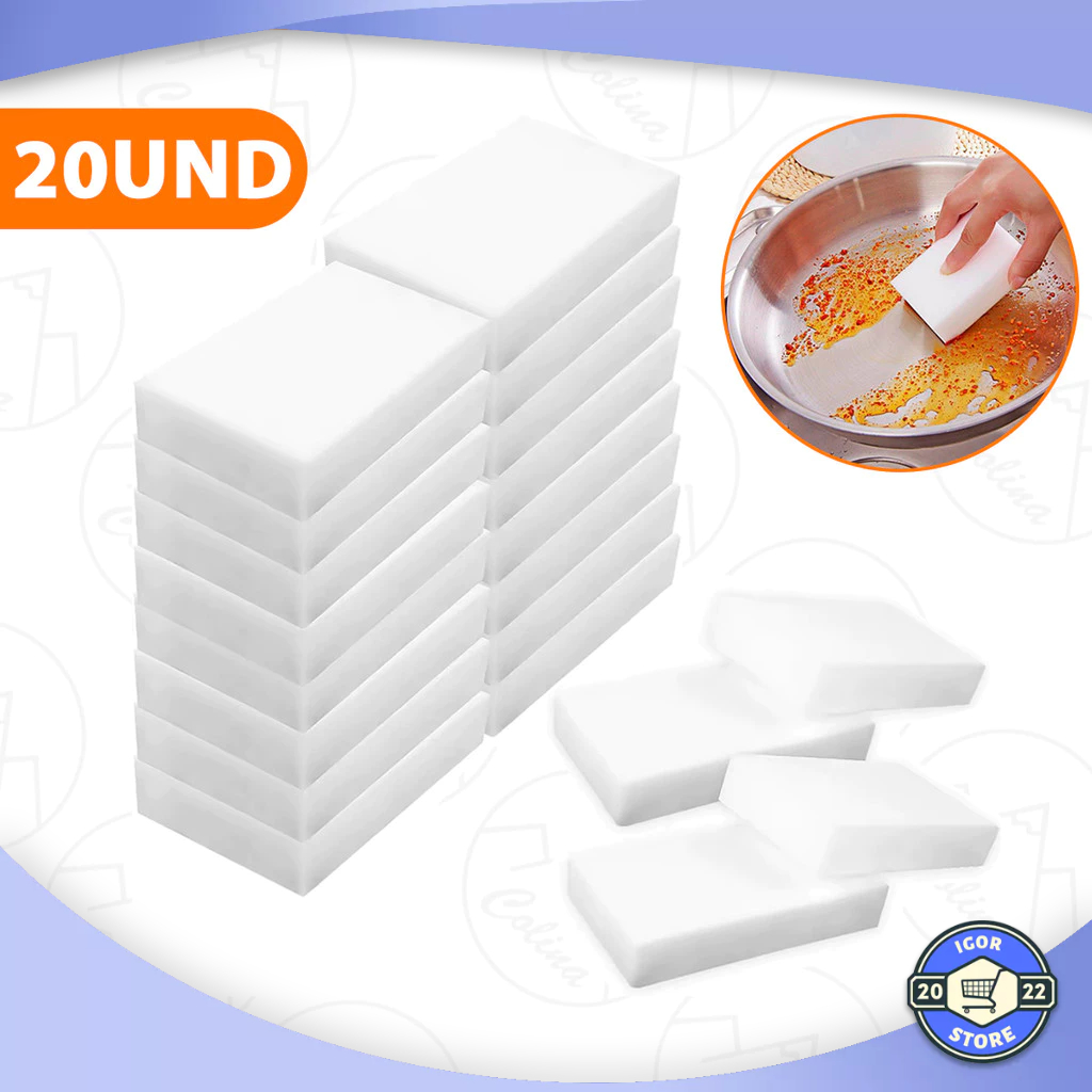 Kit 20x Esponja Mágica Branca de Melamina Tira Manchas Riscos Mágica Multiuso Envio Imediato
