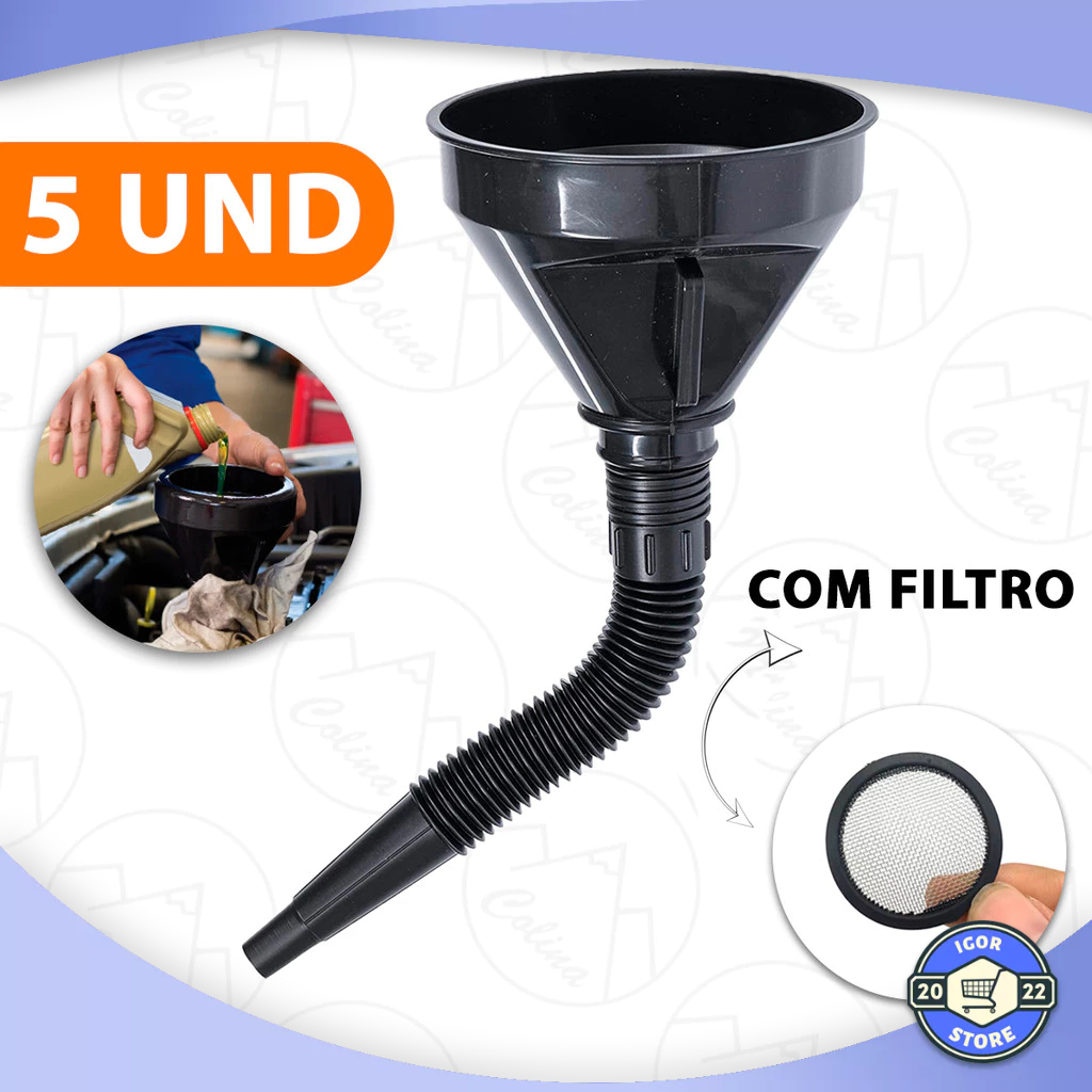 Funil Troca Óleo Moto Com Filtro Sanfonado Plástico Diesel Gasolina Envio Imediato