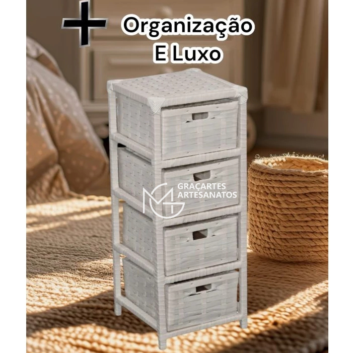 GAVETEIRO ORGANIZADOR 30x30x75 COM 4 GAVETAS DE FIBRA SINTÉTICA