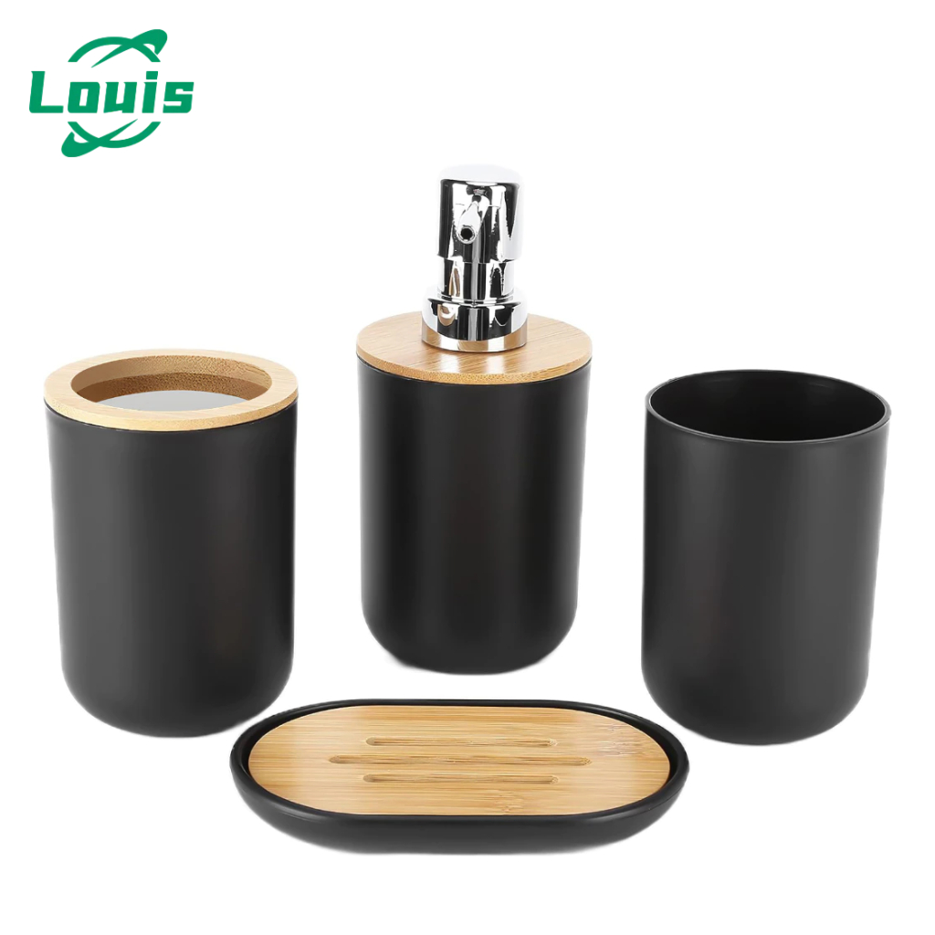 Kit 4 Banheiro Dispenser De Sabonete Liquido Porta E Copo De Escova De Dentes