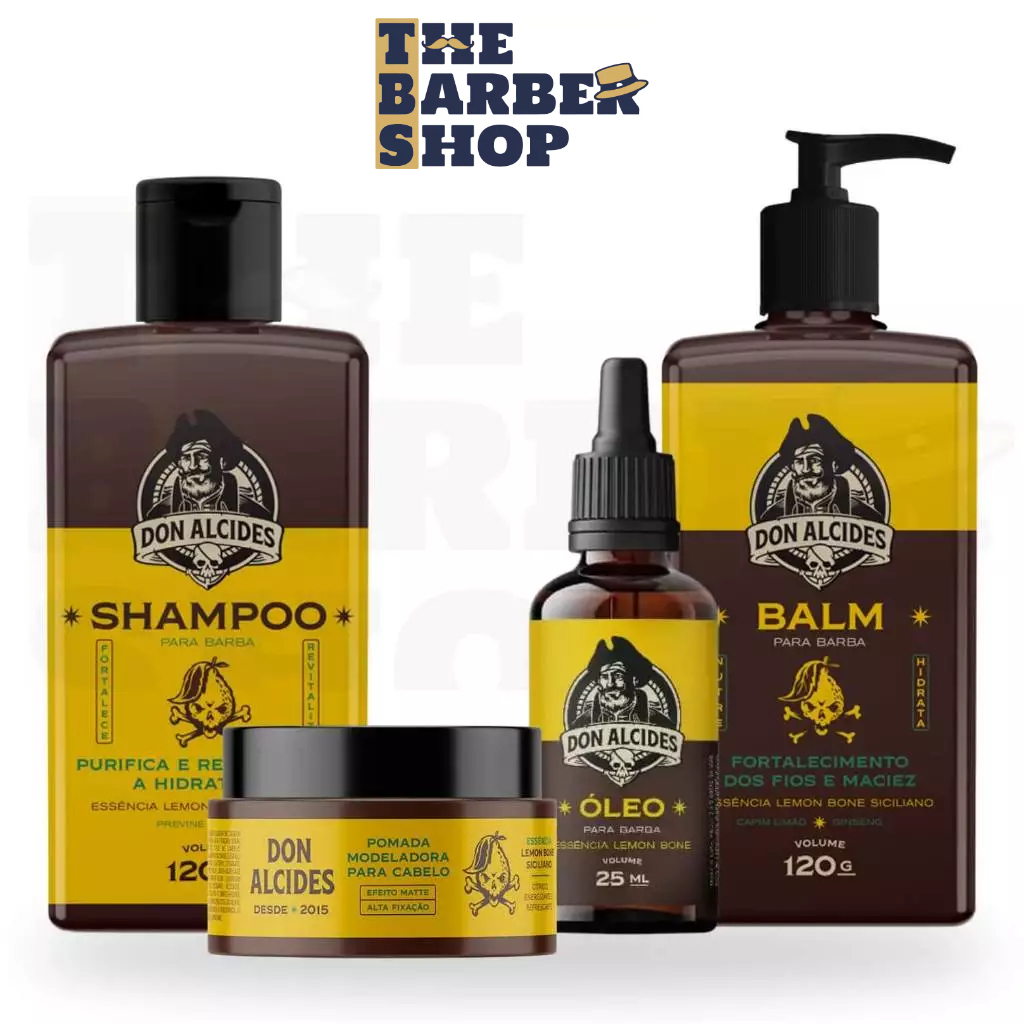 Kit Shampoo + Balm + Óleo para Barba + Pomada Modeladora Don Alcides Lemon Bone
