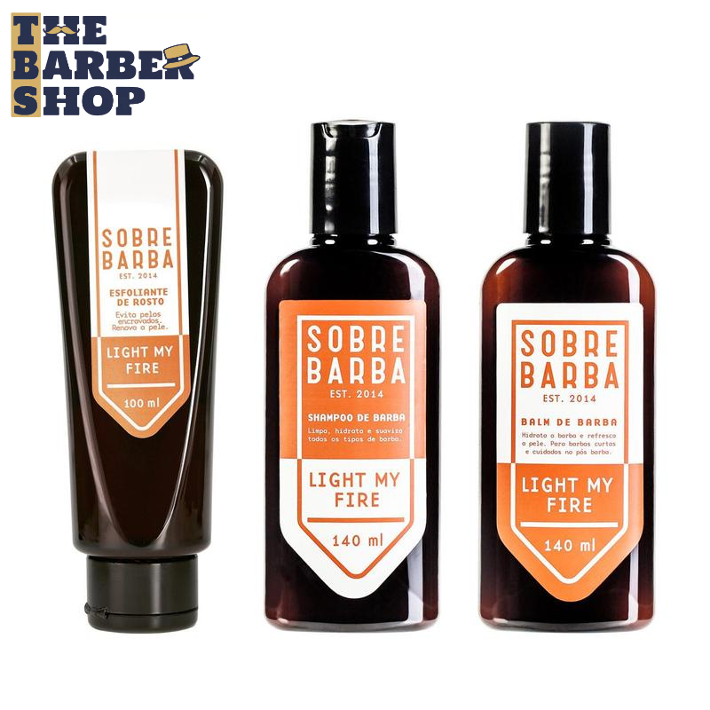 Kit Trio SOBREBARBA Shampoo + Balm + Esfoliante para Barba Light My Fire