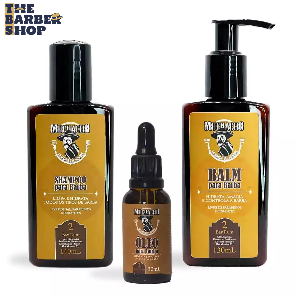 Kit Balm para Barba + Shampoo para Barba + Oleo para Barba - Muchacho Bay Rum