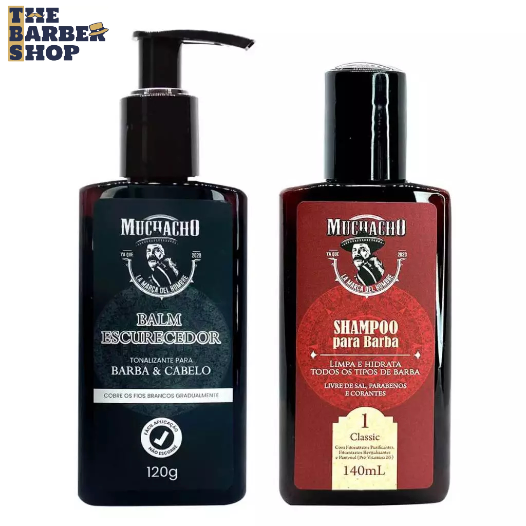 Kit Balm Escurecedor de Barba e Cabelo + Shampoo de Barba Muchacho Classic