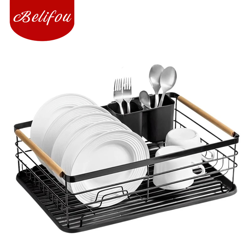 Belifou Rack Preto Escorredor Organizador de Louças Aço 42cm*30cm - Aurora