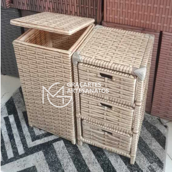 KIT CESTO DE ROUPAS SUJAS + GAVETEIRO ORGANIZADOR DE 3 GAVETAS